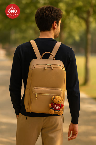 一個男生, 揹著很有質感的包包，揹著茄芷袋逛迪化街